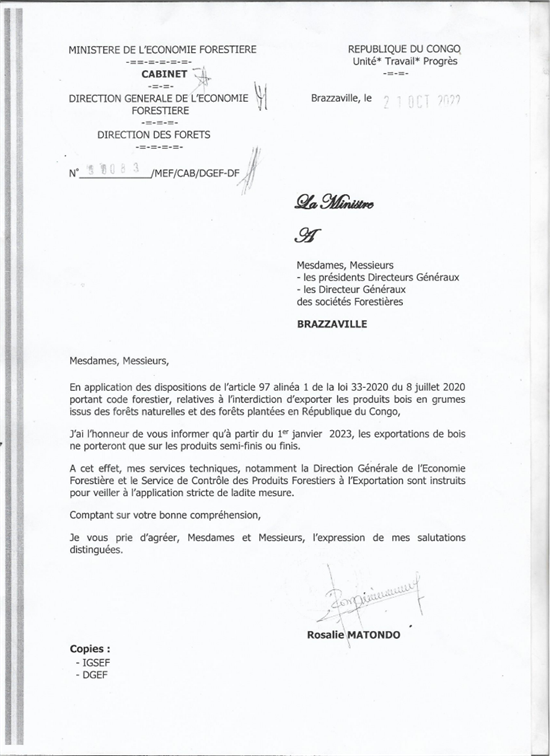 刚果确认明年禁止出口原木，并不再延期
